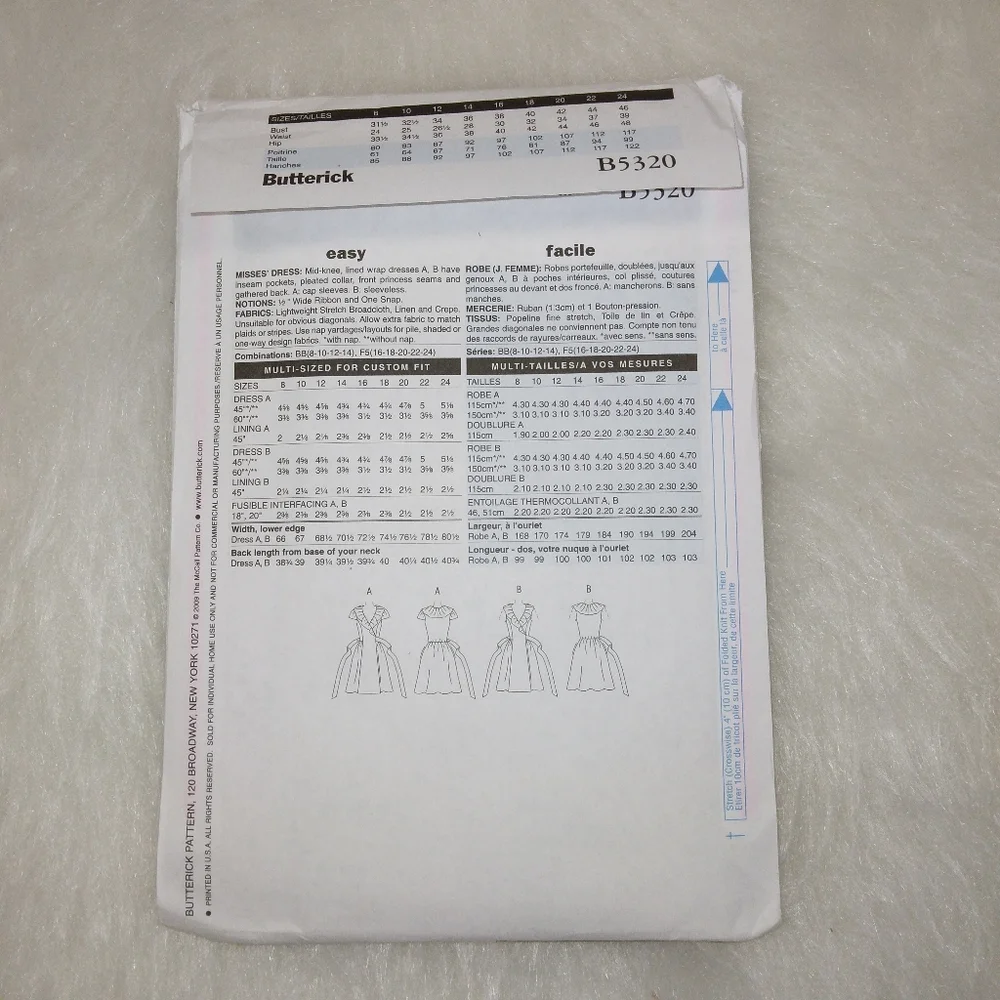 Butterick B5320 Misses Lined Wrap Dress sz 16-18-20-22-24